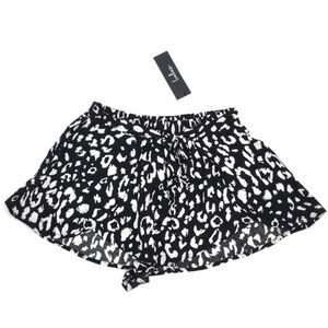 Lulus Yana Tie Front High Waist Shorts Womens Extra Small XS Black White Leopard